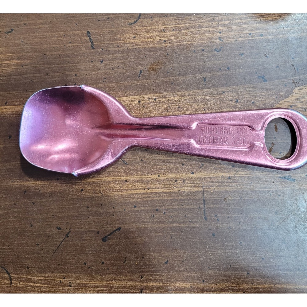 VINTAGE ALUMINUM 8" SHORT'NING AND ICE CREAM SPOON CRANBERRY COLORED